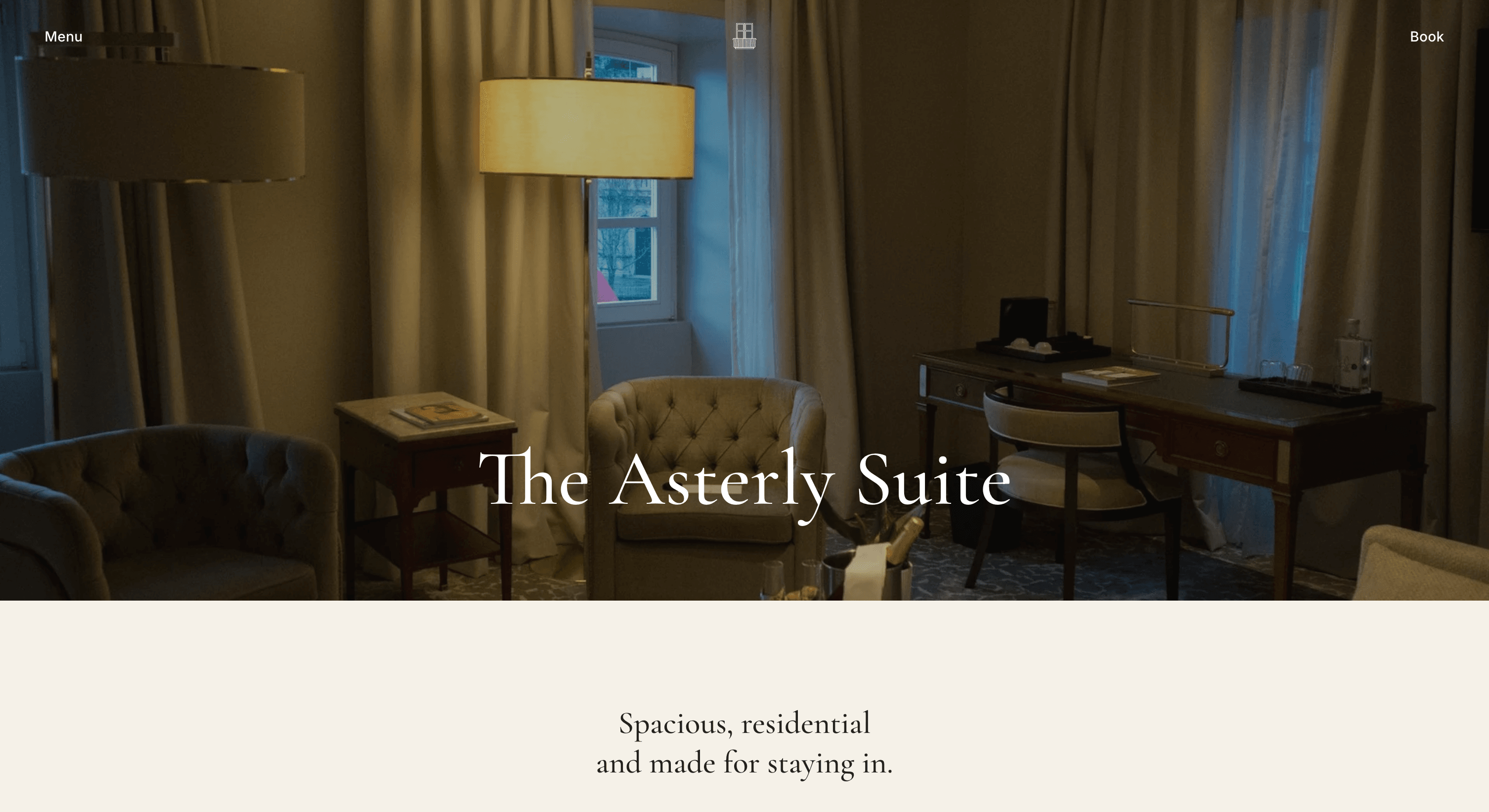 Hotel Asterly concept site, The Asterly Suite, desktop