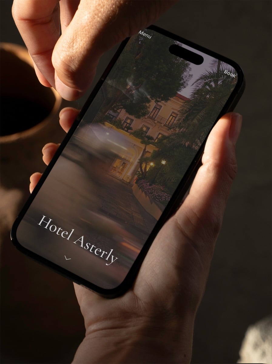 The Hotel Asterly concept site on a phone