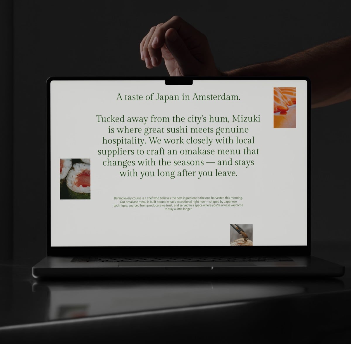 The Mizuki restaurant concept site on a laptop
